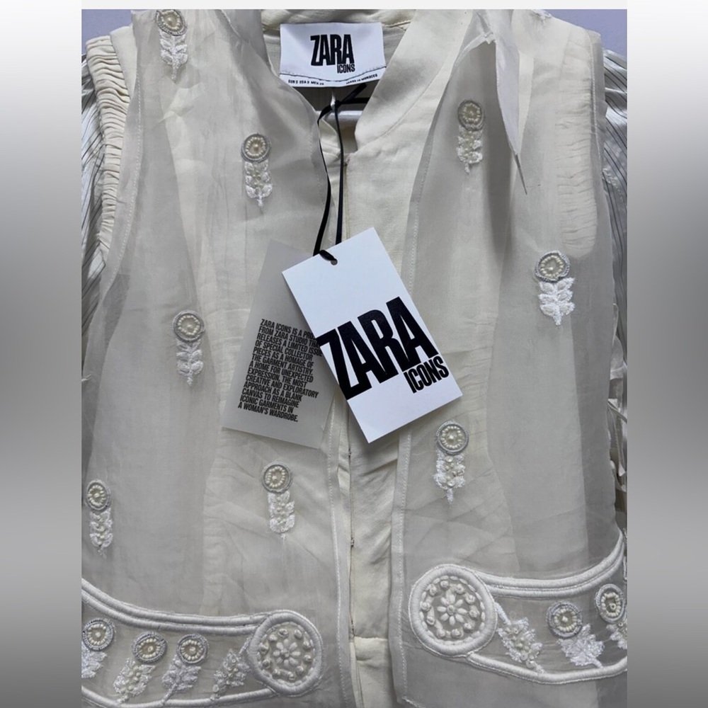 Zara Sheer White Embroidered Top